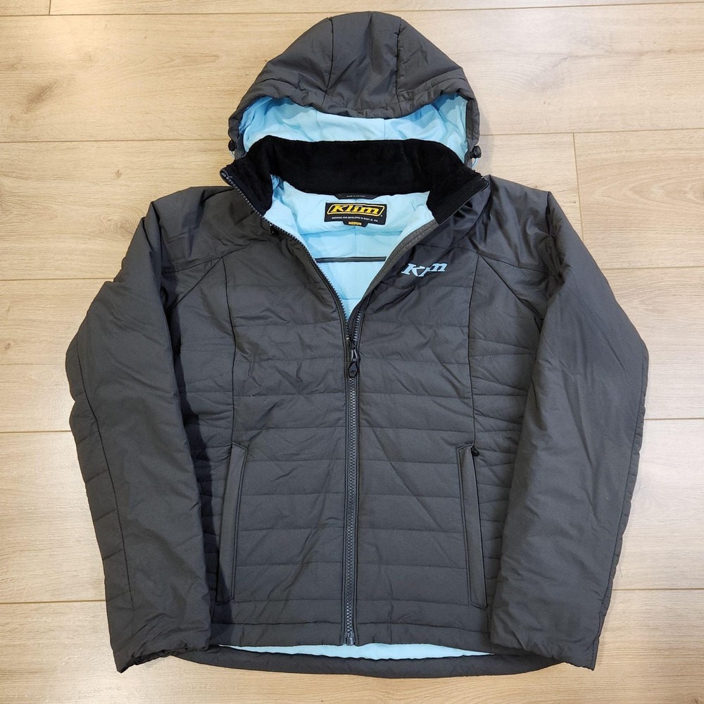 Klim Waverly Jacket Womens Medium Gray Hooded Softshell Quilted Puffer Full Zip